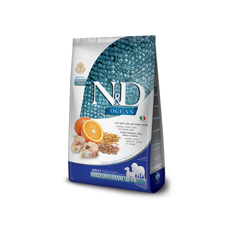 N&D - Natural & Delicious N&D Adult Merluzzo E Arancia Medium Maxi Ancestral Grain Crocchette Cane 3 N&D - Natural & Delicious N&D Adult Merluzzo E Arancia Medium Maxi Ancestral Grain Crocchette Cane